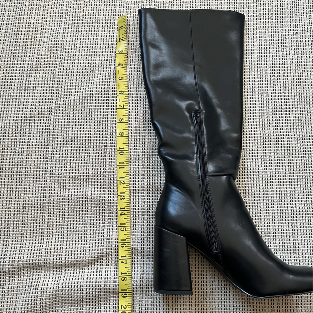 Black Knee High Block Heel Boots | Square Toe Chic Trendy Fall Winter Boots - Picture 7 of 7